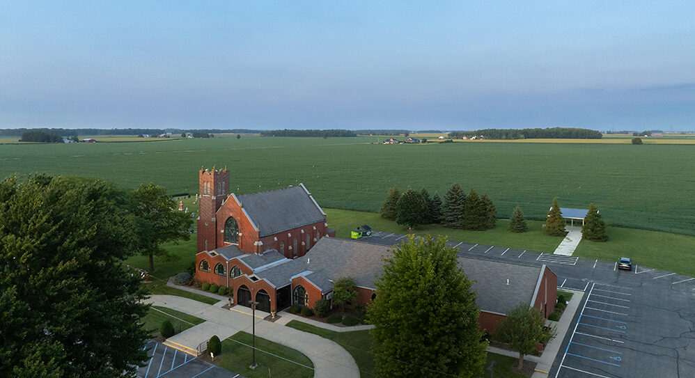 Aerial view of St. Paul Lutheran Church in New Haven.
