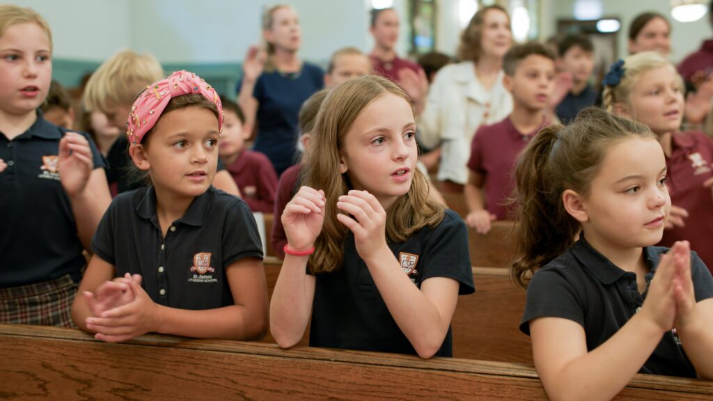 Students in a sanctuary during a service.